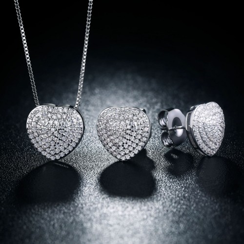Silver heart earring and Necklace jewelry set