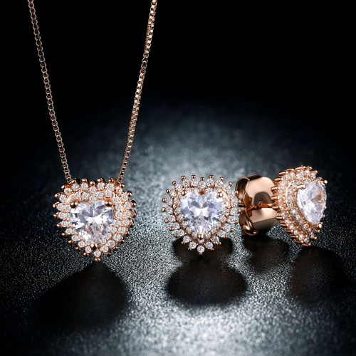 Silver heart earring and Necklace jewelry set with heart main stone